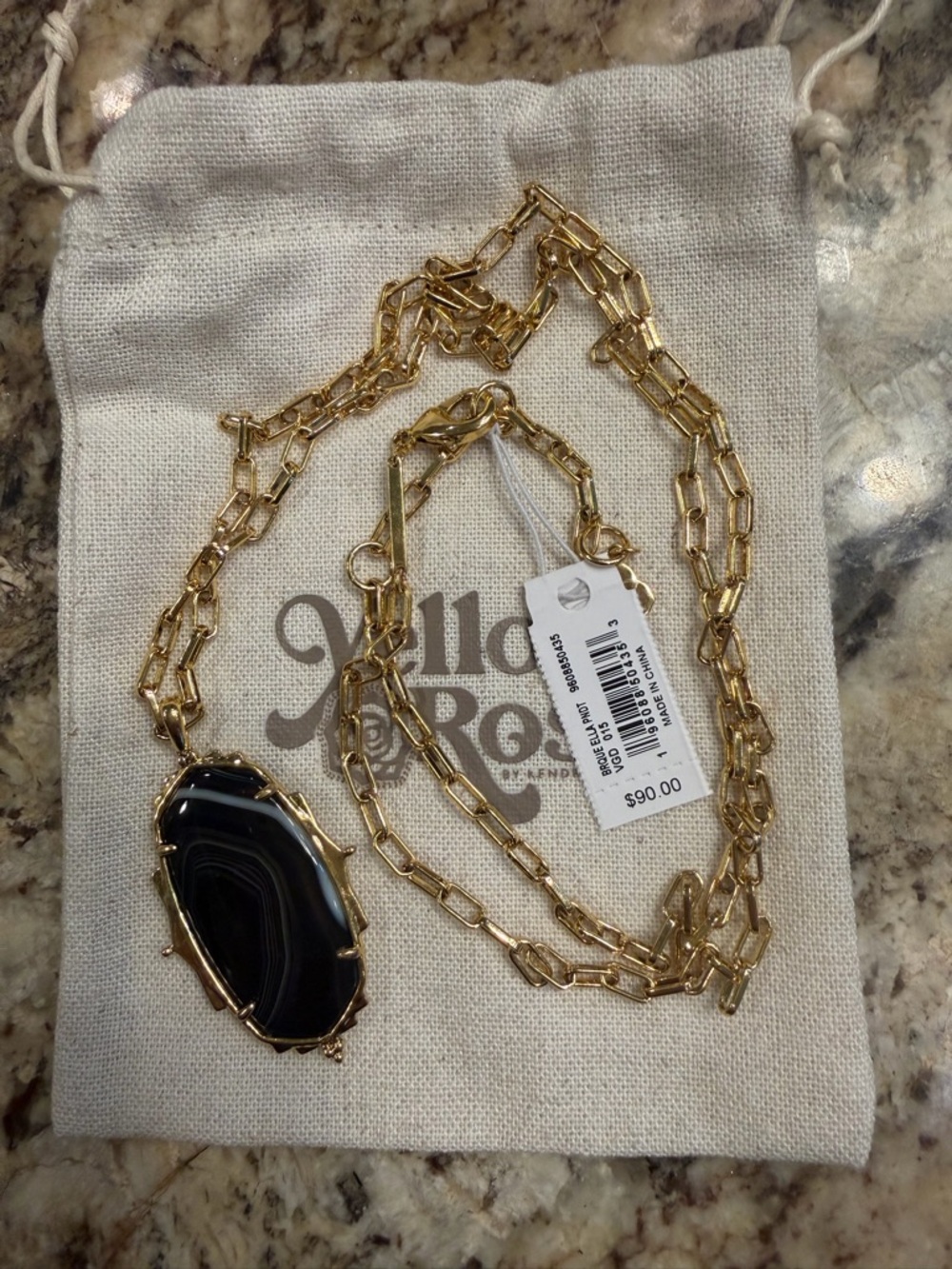 Kendra Scott Baroque Ella Vintage Gold Pendant Necklace with Black Banded Agate